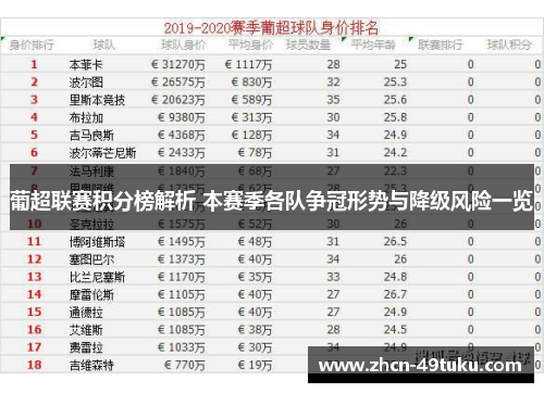 葡超联赛积分榜解析 本赛季各队争冠形势与降级风险一览