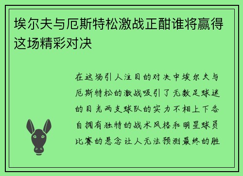 埃尔夫与厄斯特松激战正酣谁将赢得这场精彩对决